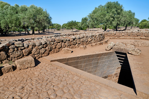 The sacred well of Santa Cristina, a 25th century BC construction and nuragic site in Paulilatino. Province of Oristano. Sardinia. Italy.