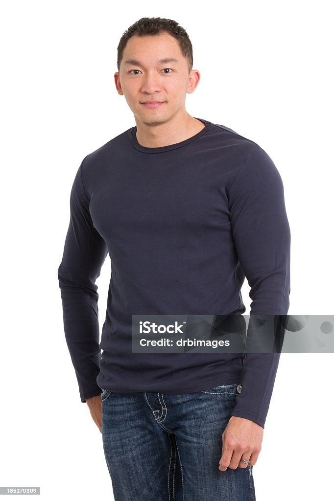 Asian Man Three Quarter Portrait Portrait of a young man on a white background. http://s3.amazonaws.com/drbimages/m/pg.jpg Asian and Indian Ethnicities Stock Photo