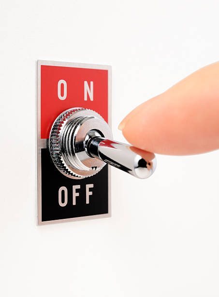 istock Isolated shot of ON/OFF switch with finger on white background 185271003