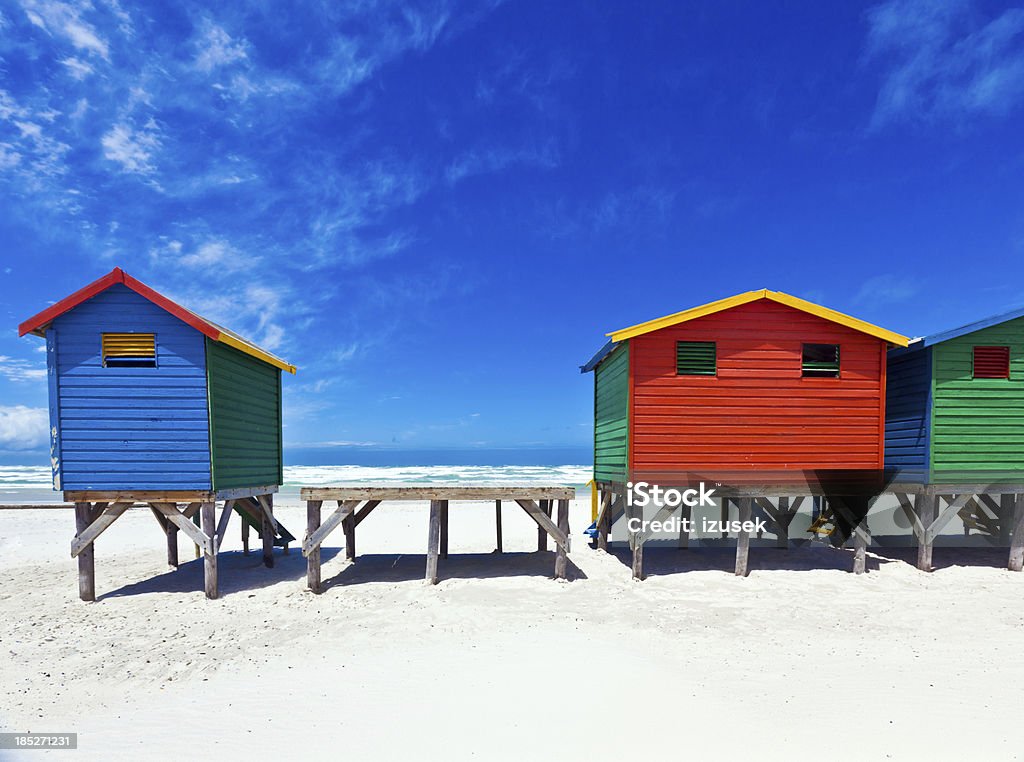 Beach Huts Brightly painted beach huts in Muizenberg Cape Town, South Africa Beach Stock Photo