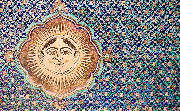 Painting of Sun God stock photo