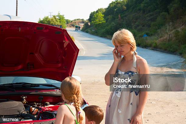 Mother Calling For Help Stock Photo - Download Image Now - Car, Vehicle Breakdown, Family