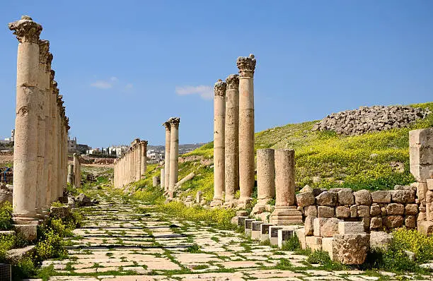 "Ruins of Jerash, ancient Roman town in Jordan in spring"