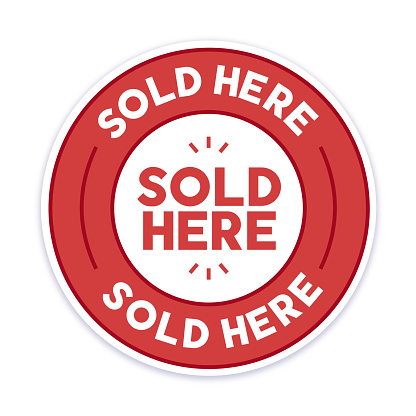 Sold here shopping symbol badge.