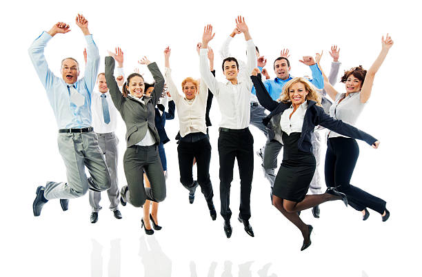 istock Successful business group jumping together. 185272862