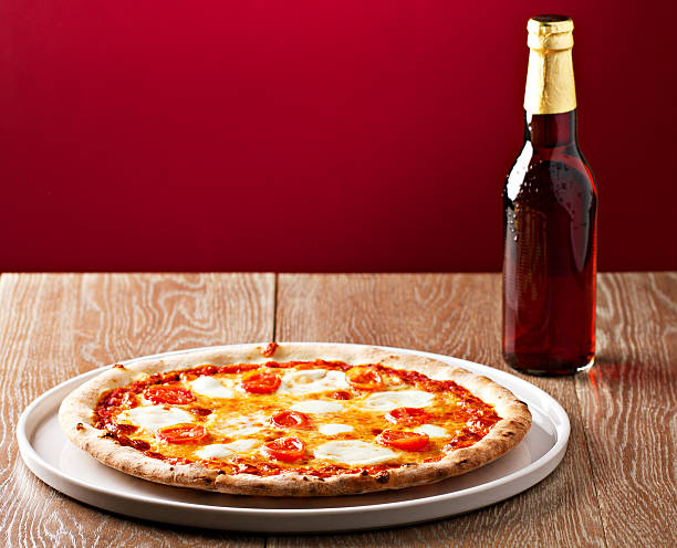 Cold Beer with Pizza Margherita stock photo