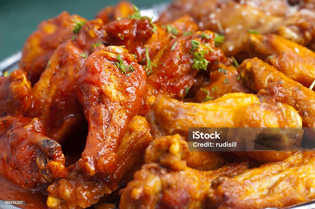 Picture of hot spicy Buffalo wings Selective-focus image of Spicy Buffalo Chicken Wings Chicken Wing Stock Photo