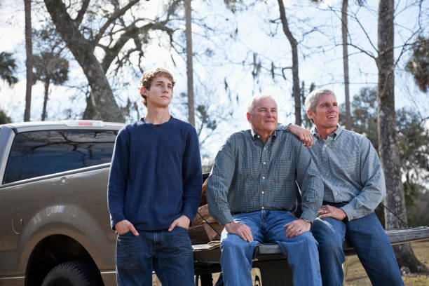 istock Three generation family with pickup truck 185274796