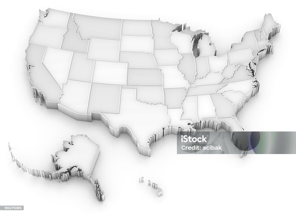 Stati Uniti d'America mappa bianco con membri (anche Alaska e Hawaii - Foto stock royalty-free di Carta geografica