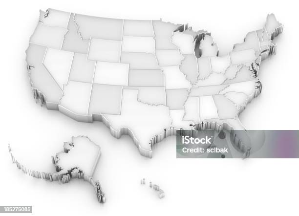 Stati Uniti Damerica Mappa Bianco Con Membri Anche Alaska E Hawaii - Fotografie stock e altre immagini di Carta geografica