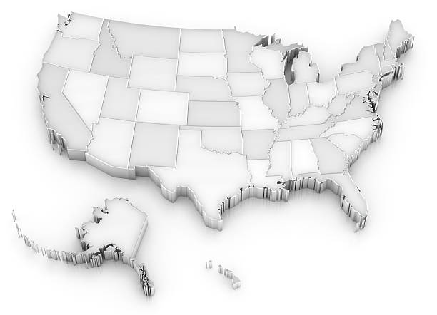 branco eua mapa com estados (incluindo alasca e hawai). - traçado de recorte imagens e fotografias de stock