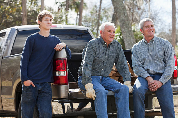 istock Three generation family with pickup truck 185275093