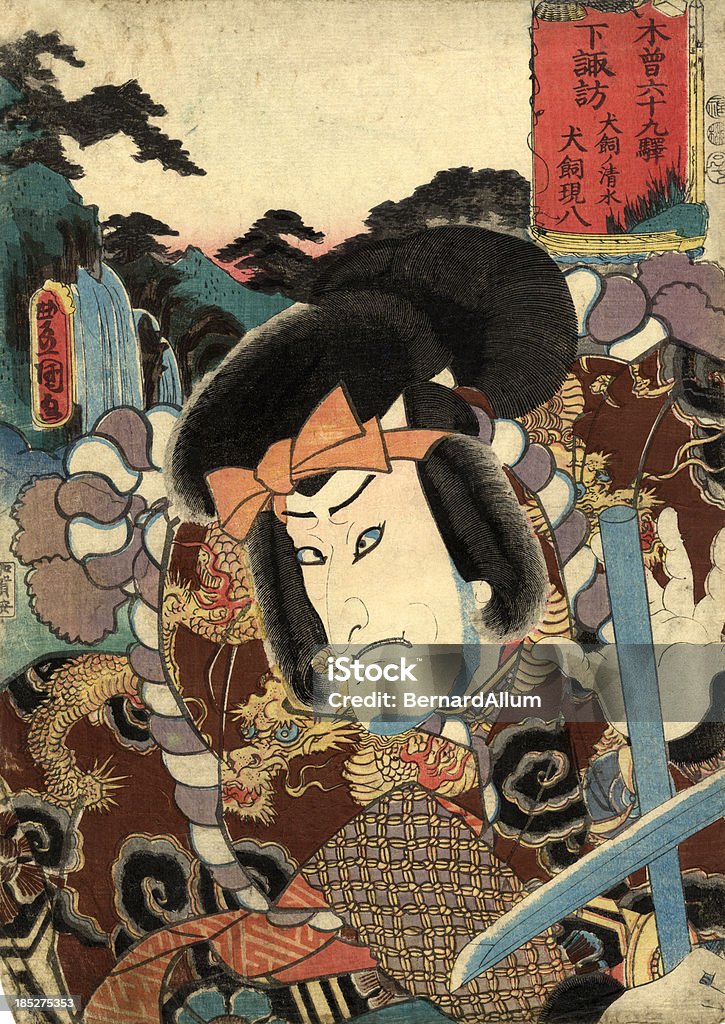 Traditionelle japanische Holzschnitt-Aufdruck der Schauspieler - Lizenzfrei Ukiyo-e Stock-Illustration