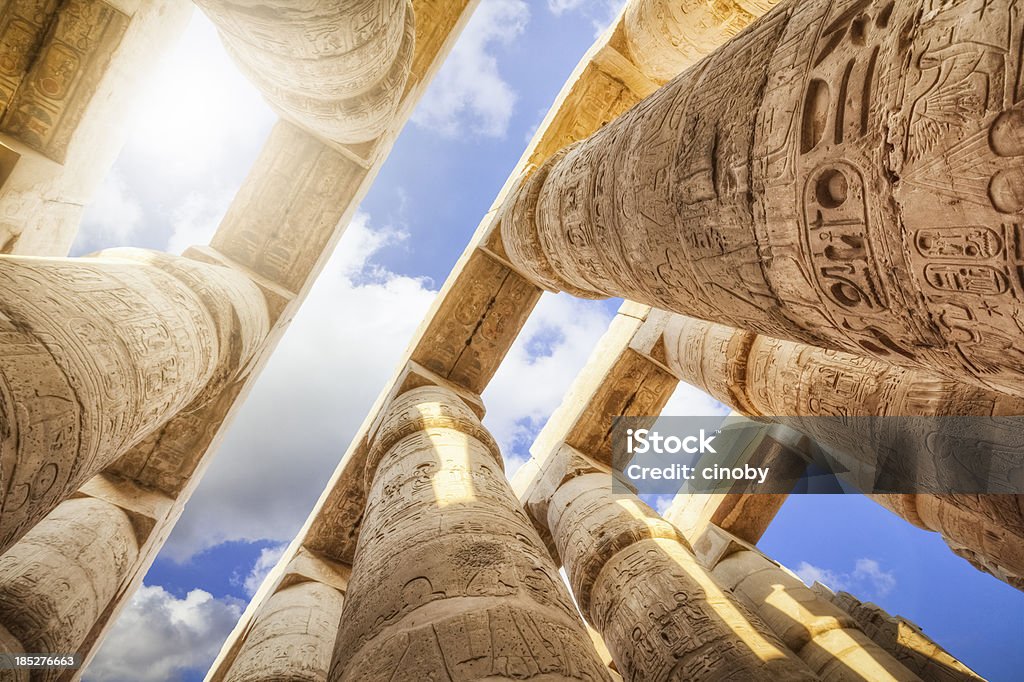Pillars of the Great Hypostyle Hall from Karnak Temple Pillars of the Great Hypostyle Hall from the Precinct of Amun-Re Egypt Stock Photo