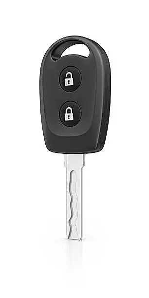 isolated car key with lock buttons.3d render.