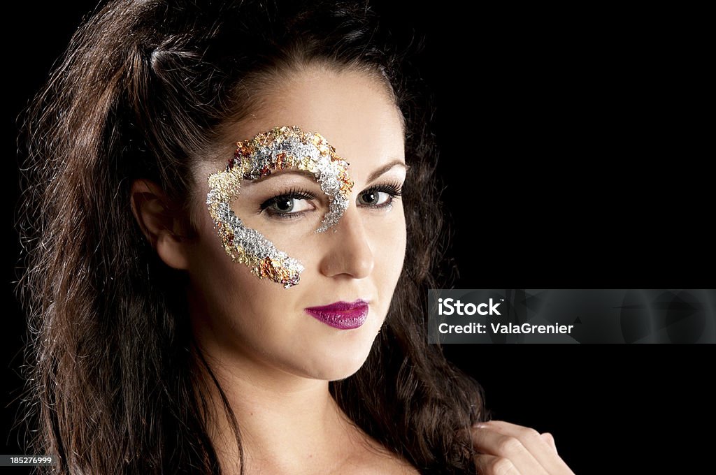 Portrait Of Beauty With Foil Makeup Stock Photo - Download Image Now - Gold Leaf - Make-Up, Silver - Metal - iStock