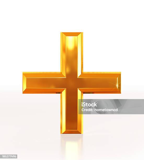 Gold Symbol Plus Stock Photo - Download Image Now - Plus Sign, Single Object, White Background