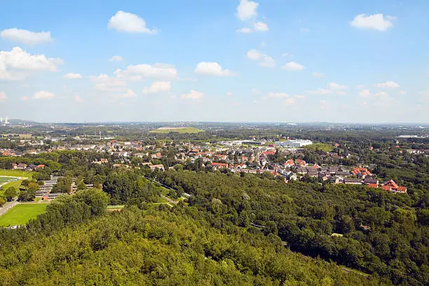 "Aerial view of Ruhrgebiet: area between Bottrop and Gelsenkirchen, North Rhine Westfalia, Germany. Northern Ruhrgebiet."