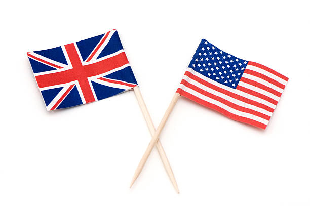 Due bandiere di USA e Regno Unito. - foto stock
