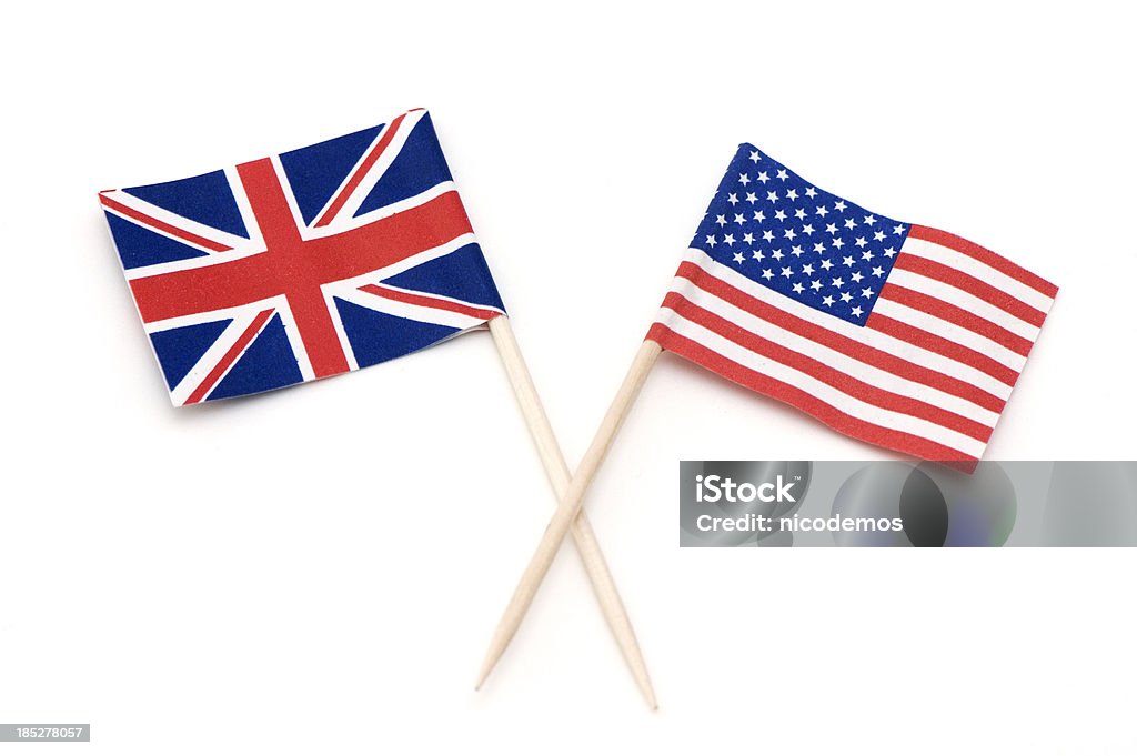 Two Flags of USA and UK. "Two Paper Flags of USA and Great Britain.Concept for Cooperation, Friendship, Partnership.Horizontal Shot.Exclusive only at istockphoto.Similar Images:" Flag Stock Photo