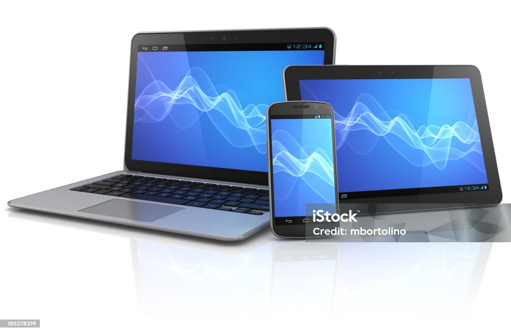 Mobile computing-Geräte mit blue wave Hintergrund - Lizenzfrei Tablet PC Stock-Foto