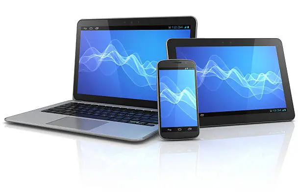 Photo of Mobile computing devices with blue wave background