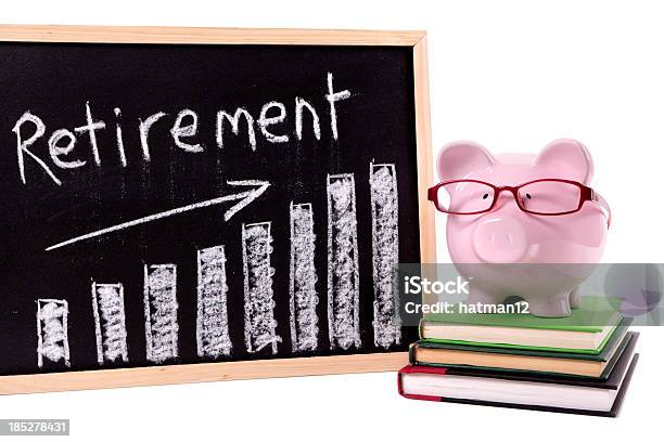 Piggy Bank With Retirement Savings Chart Stock Photo - Download Image Now - 401k - Single Word, Bar Graph, Black Color
