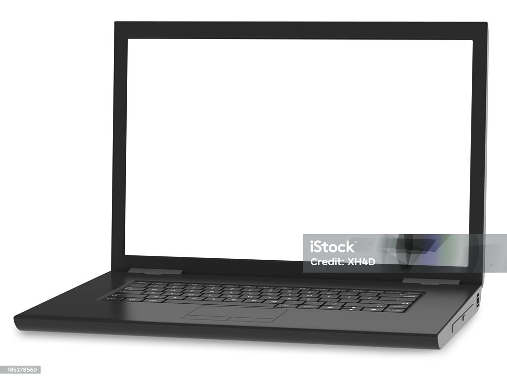 black laptop "black laptop on white with clipping paths,3D rendering high quality." Laptop Stock Photo