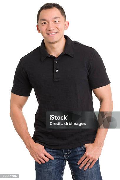 Smiling Asian Man Posing Stock Photo - Download Image Now - Black Color, Polo Shirt, Smiling