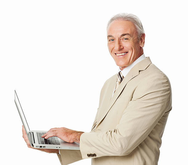 istock Successful Mature Businessman With Laptop - Isolated 185279719