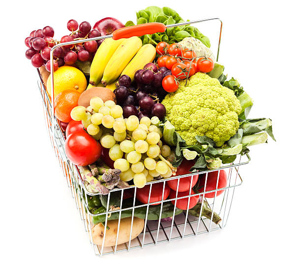 istock Shopping basket with fruits and vegetables 185280012