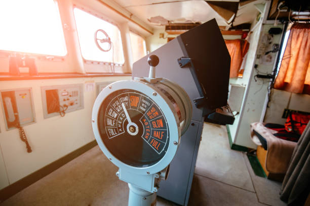 istock Navigational bridge and control device on old abandoned ship 1852800199