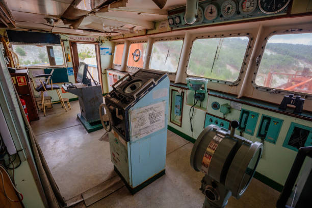 istock Navigational bridge and control device on old abandoned ship 1852800211