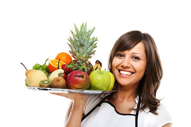 istock Young woman with fruits 185280697