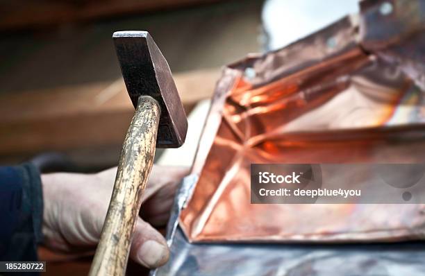 Working With Hammer On Copper Stock Photo - Download Image Now - Copper, Roof Gutter, Blacksmith Shop