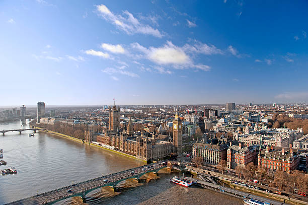 ロンドンの街並み - london england thames river millennium wheel aerial view ストックフォトと画像