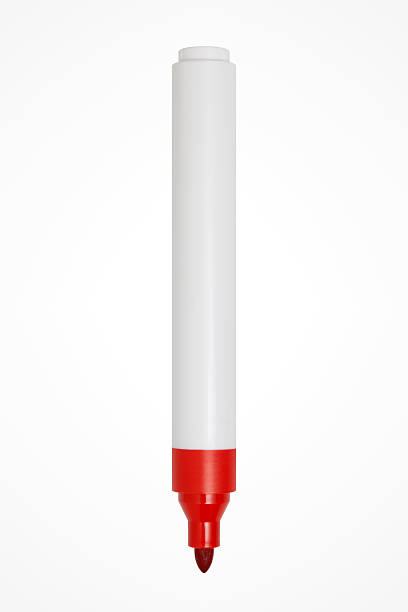 Red felt tip pen on white background stock photo