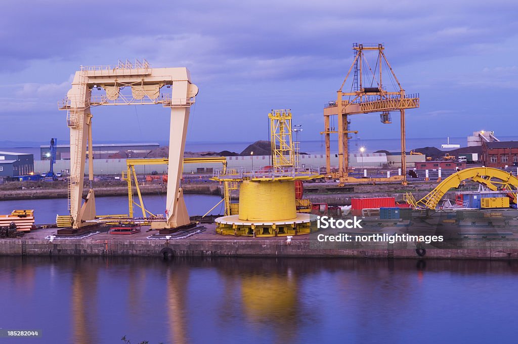 Leith docks "Industrial machinery at Leith docks, photographed at dusk. Edinburgh, Scotland." Commercial Dock Stock Photo