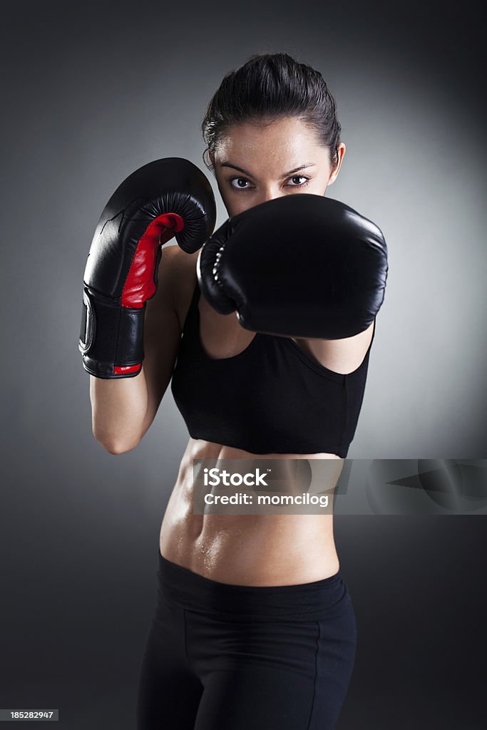 Female boxer Angry female boxer looking at camera 20-24 Years Stock Photo