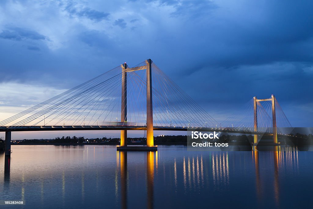 Cable Bridge over Columbia River at Dusk Blue Stock Photo