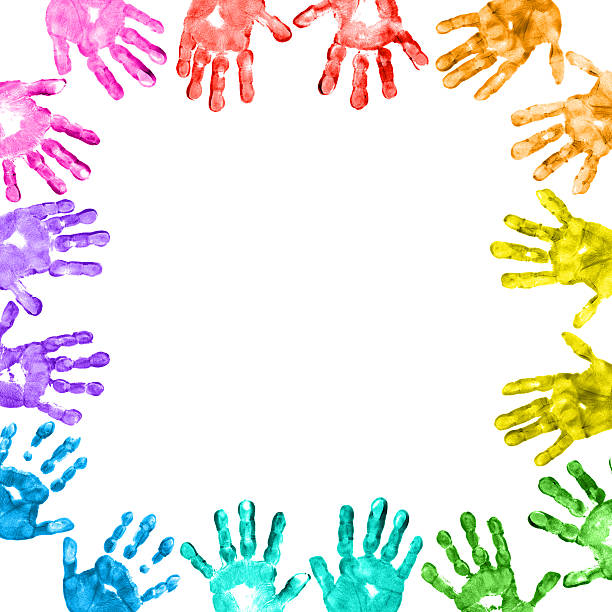 istock Colorful Children Handprints Border 185283843