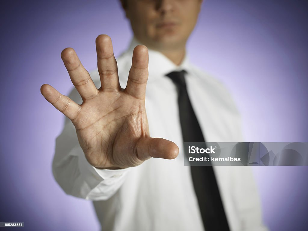 Businessman Touching On Virtual Screen Businessman using finger to point. Number 5 Stock Photo