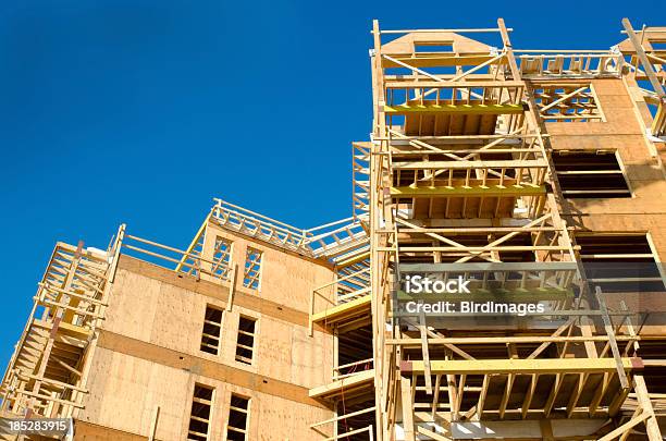 Wood Frame Construction Site Stock Photo - Download Image Now - Construction Industry, Apartment, Construction Site