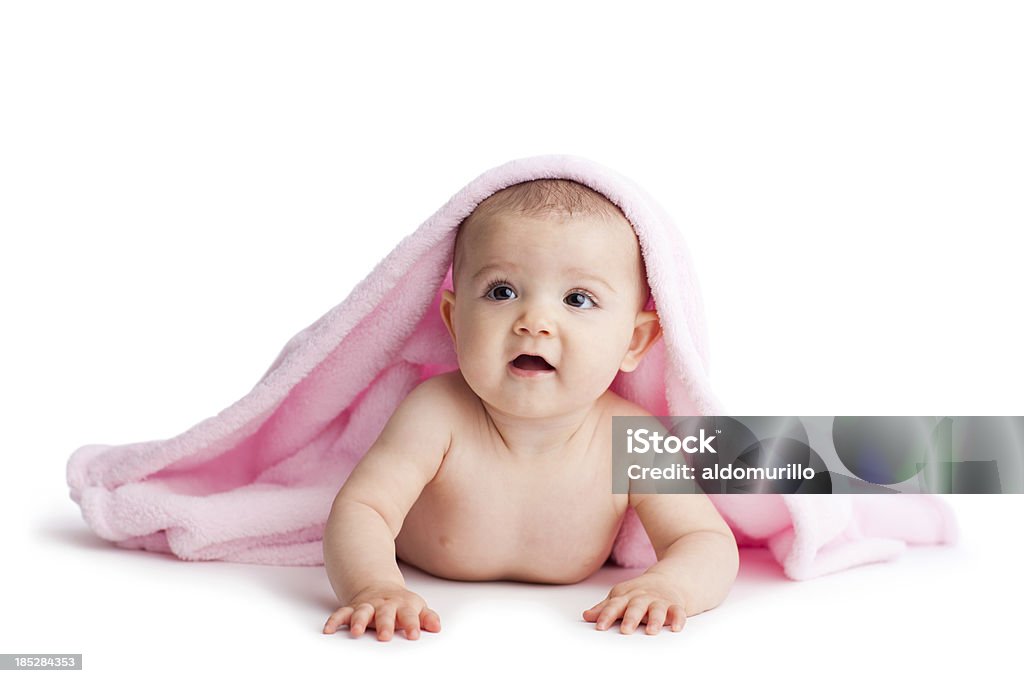 Baby Mädchen in weißen Hintergrund - Lizenzfrei Decke - Bettwäsche Stock-Foto