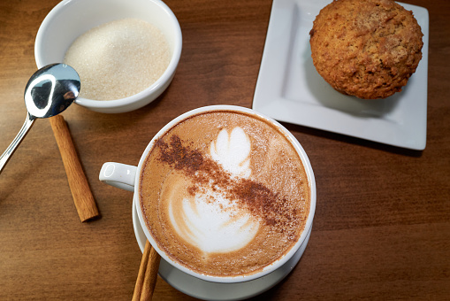Brown sugar latte shot indoor in a Cafè in Canada