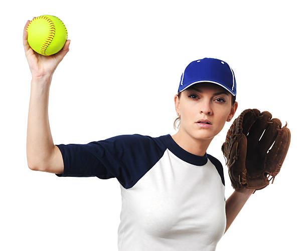 istock Female Softball Pitcher Isolated on White Background 185285209