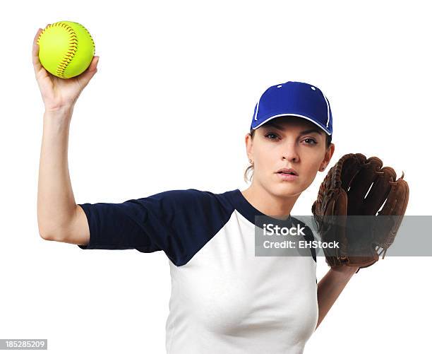 Female Softball Pitcher Isolated On White Background Stock Photo - Download Image Now