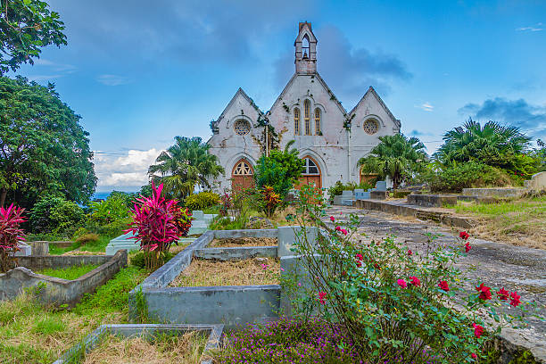 St. Joseph Parish Church, Barbados "The old Church of St. Joseph, located in the parish of the same name, was first built  before 1641, but was damaged by an hurricane in 1789 and completely destroyed by another hurricane in 1831. The present building dates back to 1839, but it is also very damaged, this time by Hurricane Ivan, which in 2004 caused widespread damage in the Caribbean." hurricane ivan stock pictures, royalty-free photos & images