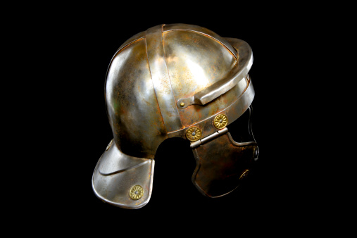 An ancient Roman helmet.