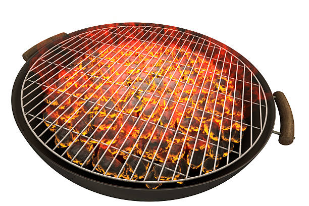 istock Lit up barbecue grill on white background 185286041